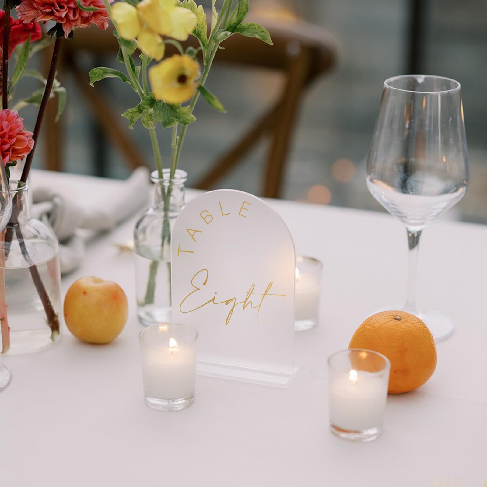 JINMURY Frosted Arch Wedding Table Numbers 1-30 with Stands, 5x7 Inch Acrylic Arch Sign with Golden Lettering, Frosted and Gold Table Numbers for Wedding Reception