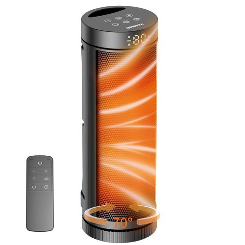 Space Heater for Indoor Use - 17 inches 1500W Electric Heaters with Thermostat, 70° Oscillation, 5 Modes, Remote, 12H Timer, Quiet Portable Heater for Office, Bedroom, Large Room