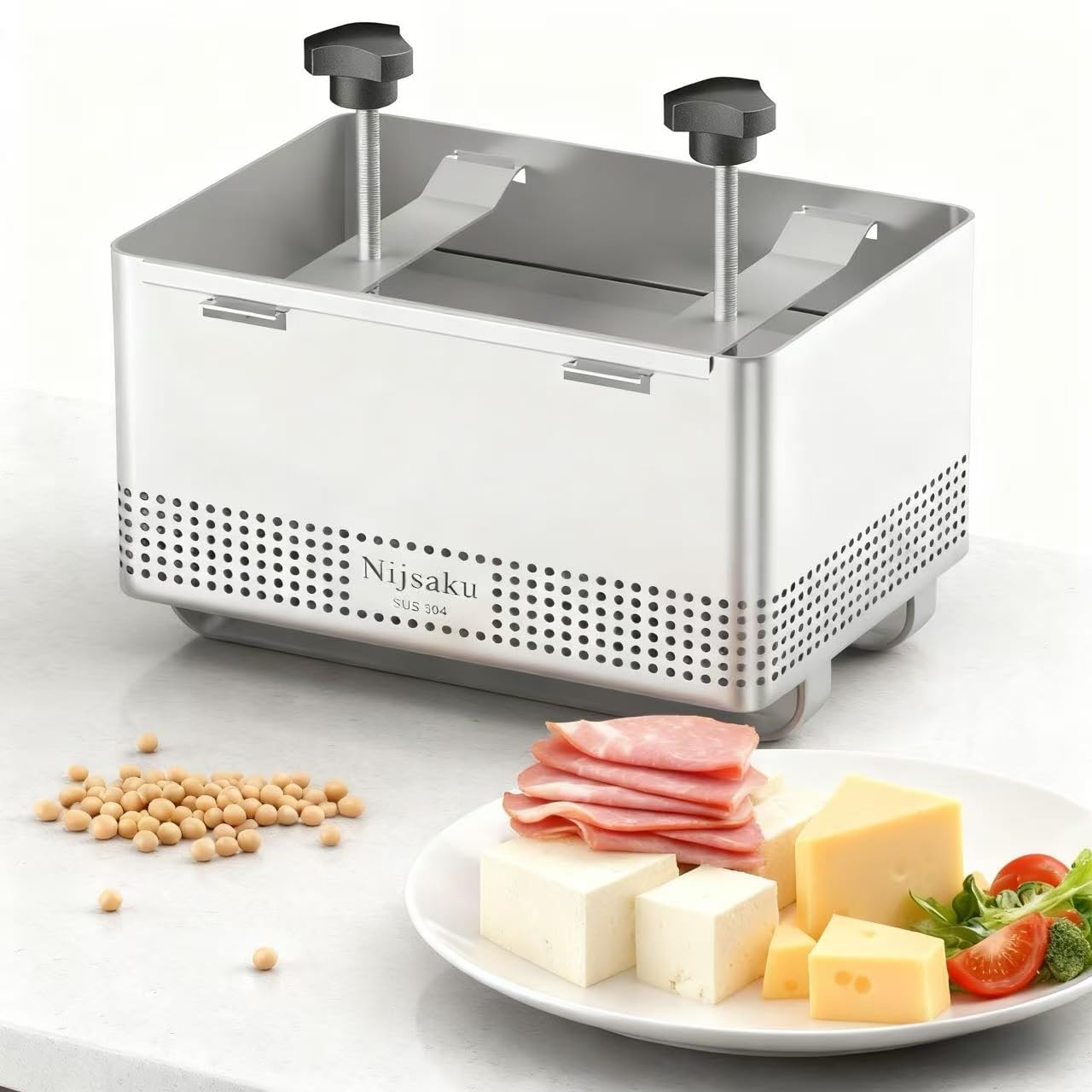 Tofu Press Stainless Steel Tofu Press & Paneer Maker - Cheese Press Food Strainer for Homemade Tofu, Paneer, Vegan Cheese - Heavy Duty with Adjustable Pressure for Firm or Extra Firm Tofu XL