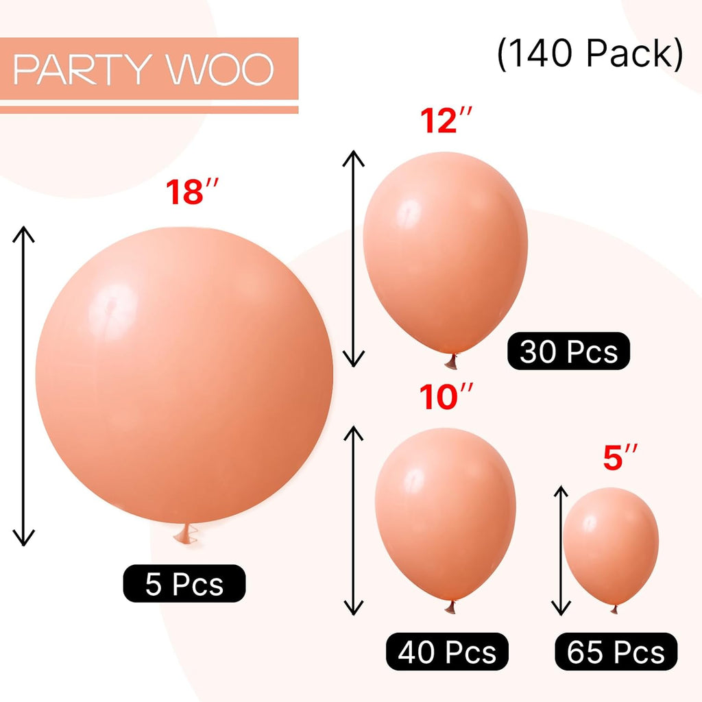 PartyWoo Peach Balloons - 140-Piece Latex Balloon Arch Kit in Light Orange & Blush Pink | Wedding & Baby Shower Decor
