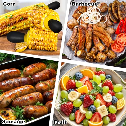 AQRINGO Corn Cob Holders - 12 Pcs Stainless Steel Skewers, Yellow-Black