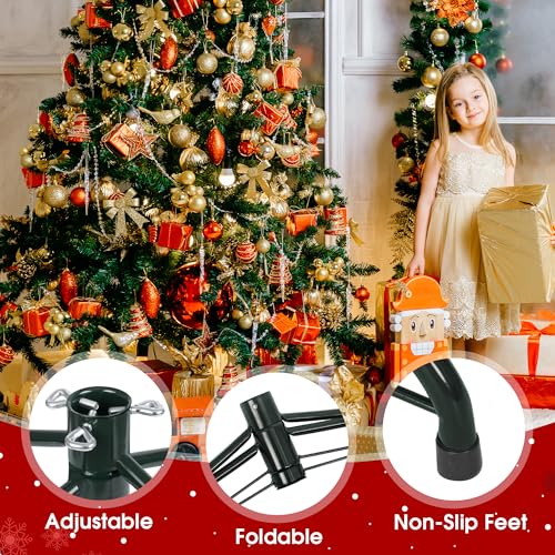 24-Inch Christmas Tree Stand - Foldable Metal Base for 3-7.5 FT Artificial Trees, Green, Dark Green Variation