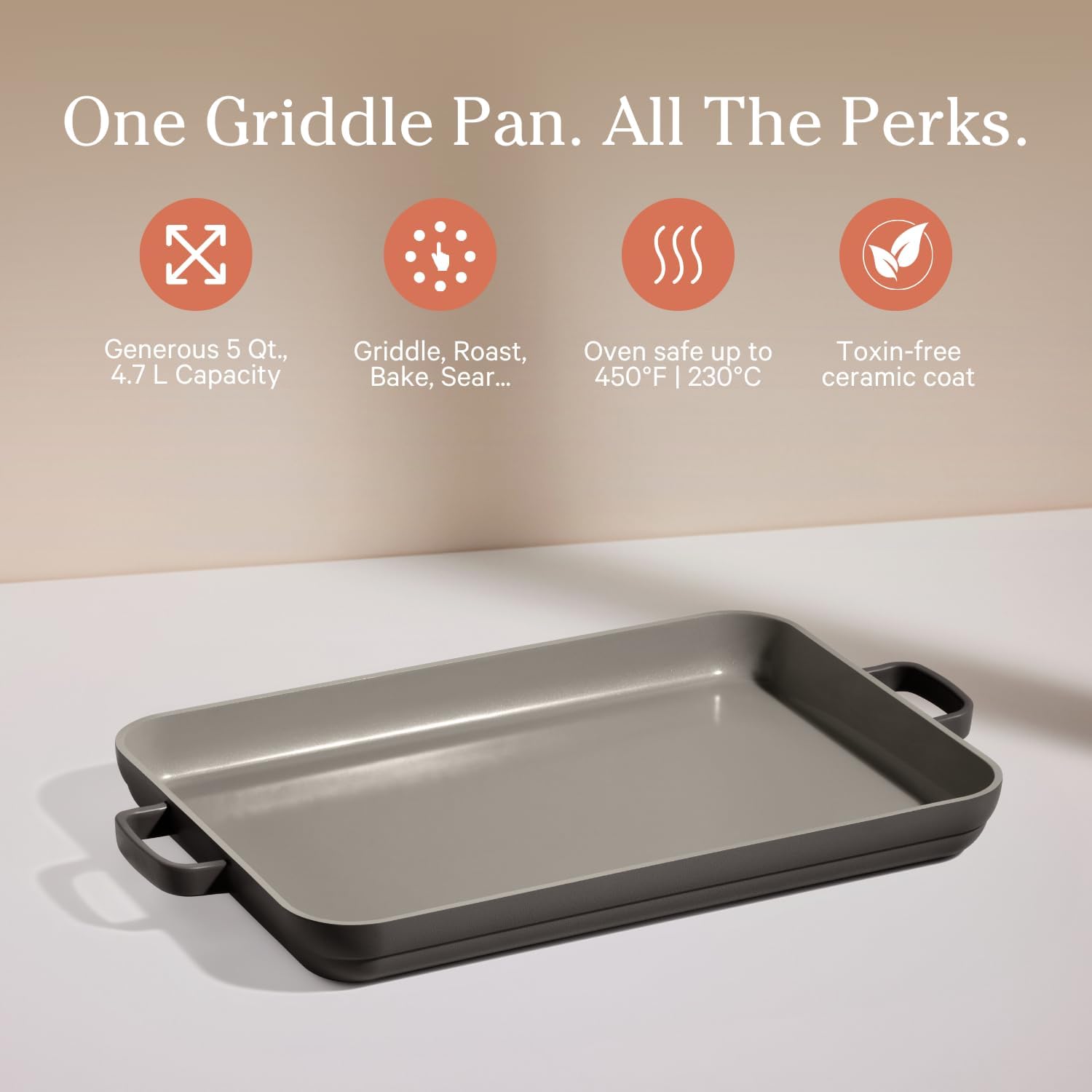 Our Place Griddle Pan - Versatile Nonstick Ceramic Griddle & Sheet Pan | Toxin-Free, Dual-Use Design | 5 Qt Capacity, Oven Safe to 450°F | Char Color