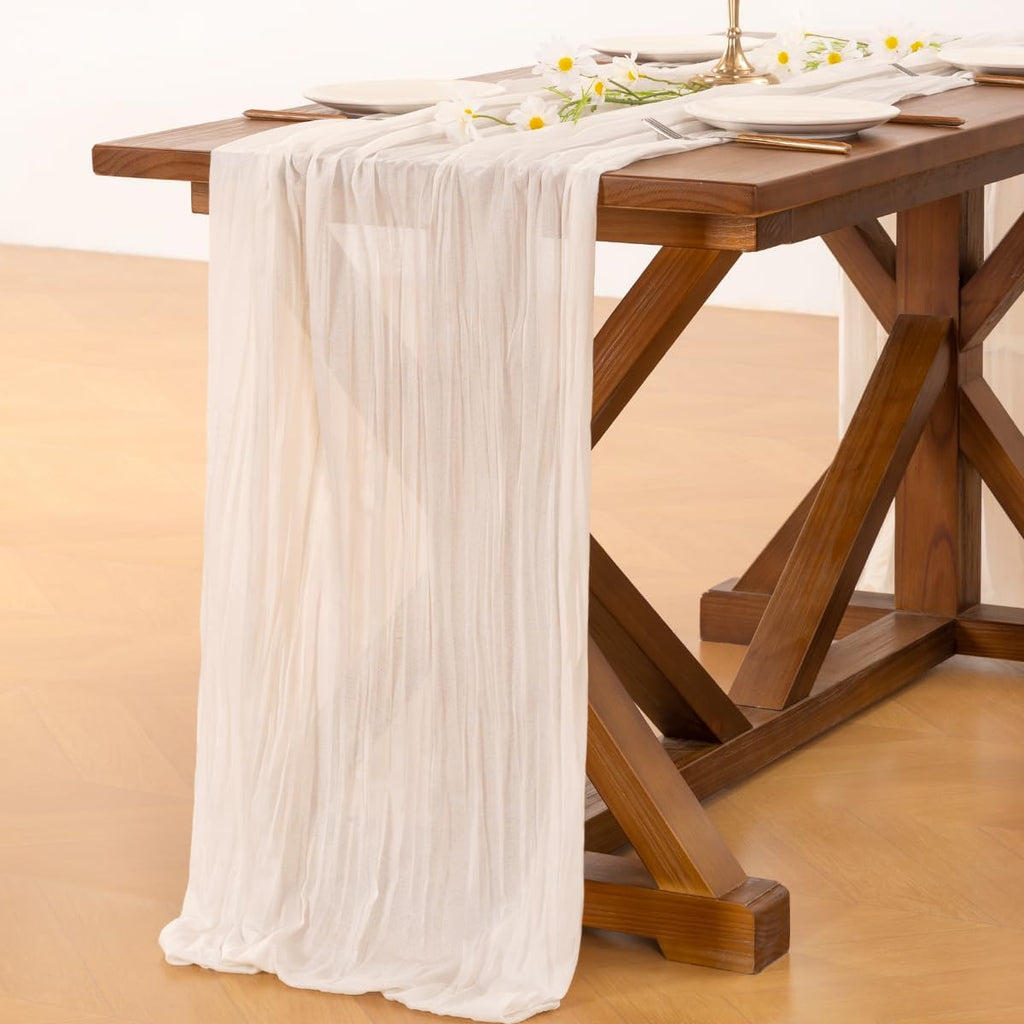 Socomi Cheesecloth Table Runner - 6pcs Ivory White Boho Rustic 120 Inch for Weddings & Events