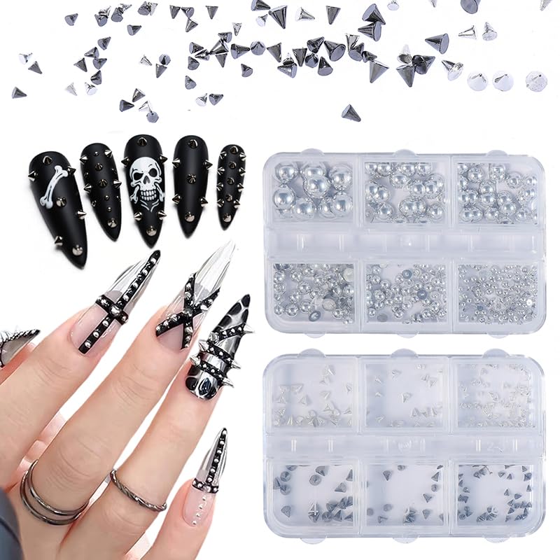 3D Mini Metal Nail Art Spikes for Gothic Manicure - 2 Boxes