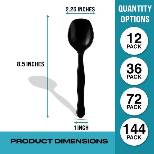 C&S Event Supply Co. Heavy Duty Black Plastic Serving Spoons - 12 Count, Perfect for Catering & Events