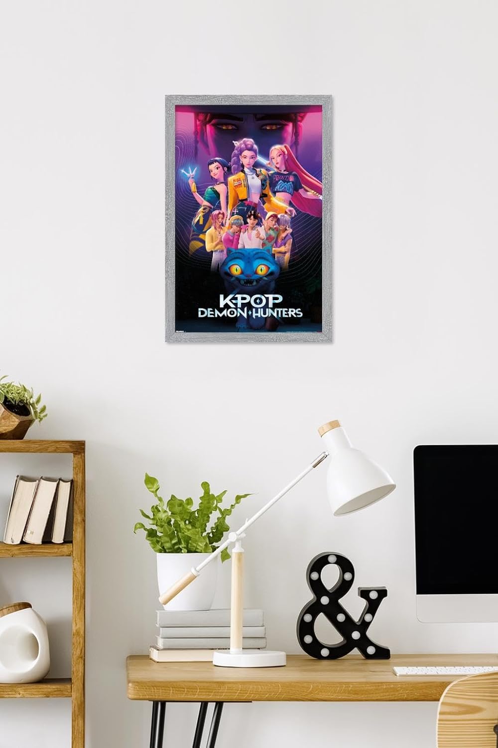 Netflix KPop Demon Hunters Wall Poster - Framed 22.4L x 14.7W, Stylish Gray Design