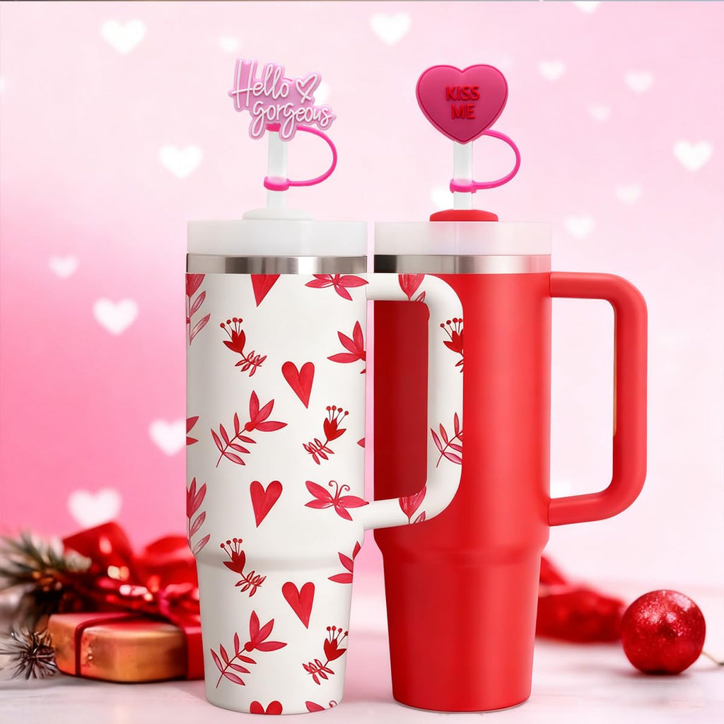 6PCS Valentine Day Straw Cover Cap for Stanley Cup, Silicone Straws Topper for Stanley 30&40 Oz Tumbler with Handle, 10mm/0.4in Drinking Straws Tip Covers for Valentine Gifts
