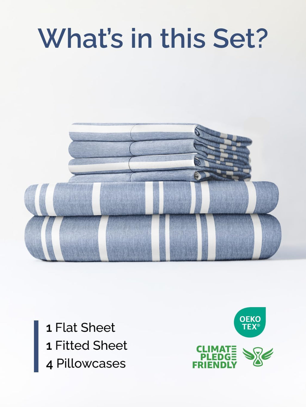 Skiennix Extra Deep King Sheet Set - 6-Piece Breathable Cooling Bedding - Soft, Wrinkle-Free Blue Stripes