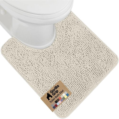 Gorilla Grip Plush Bath Rug Mat - Absorbent Shaggy Chenille for Oval Toilets - Soft Ivory Microfiber, Machine Washable