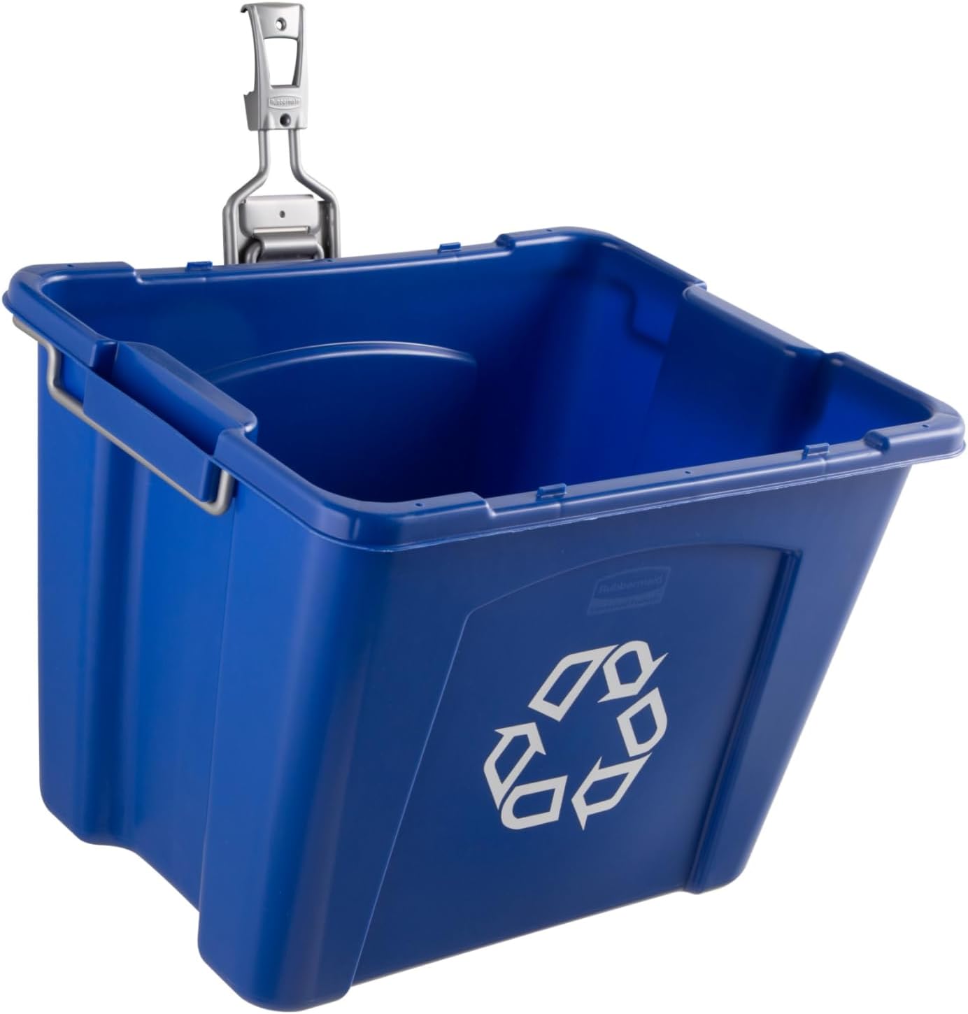 Rubbermaid Garage Recycling Bin - Wall Mounted System Holds Up to 50 Pounds | Blue/Satin Nickel