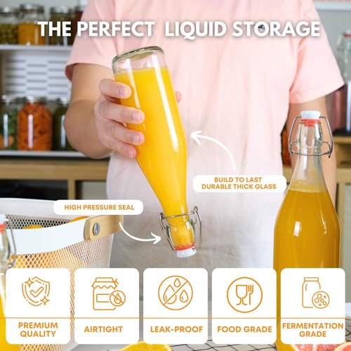 FastRack Swing Top Glass Bottles |16 oz – Pack of 8 | Clear, Flip Top Glass Bottles for Home Brewing, Carbonated Drinks, Kombucha, Fermentation, Water | Food Grade – ECO Friendly