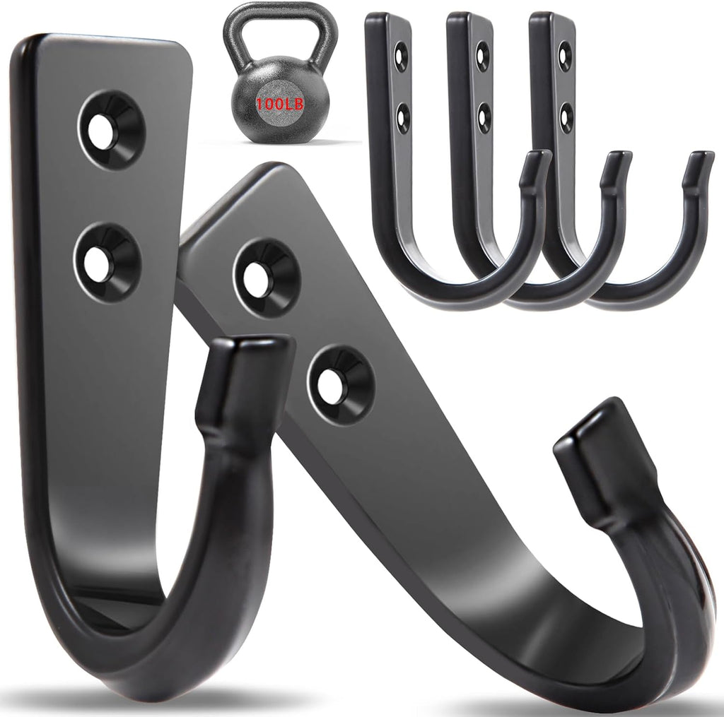 WODEGIFT Heavy Duty Wall Hooks - 5 Large Coat Hooks for Pans, Backpacks & Garage Items | Black