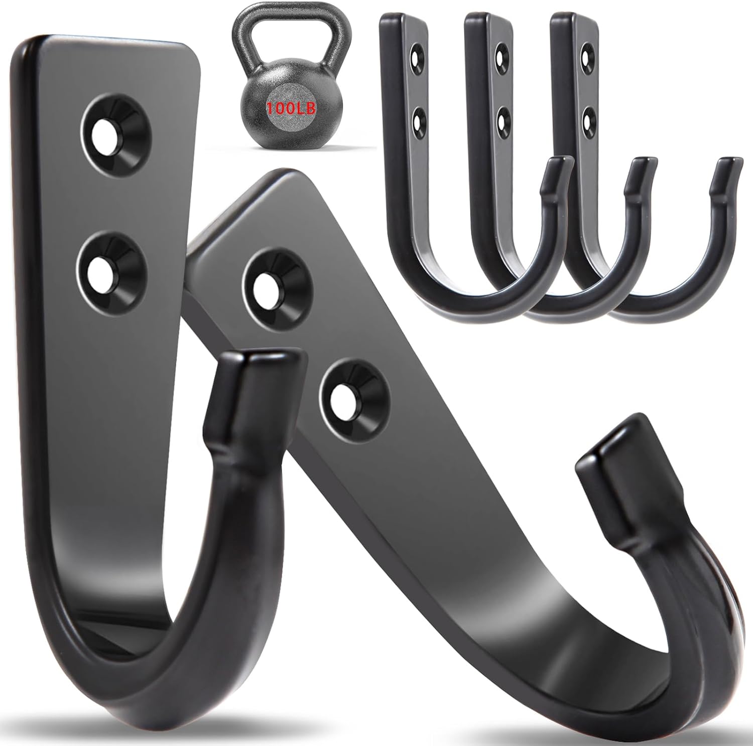 WODEGIFT Heavy Duty Wall Hooks - 5 Large Coat Hooks for Pans, Backpacks & Garage Items | Black