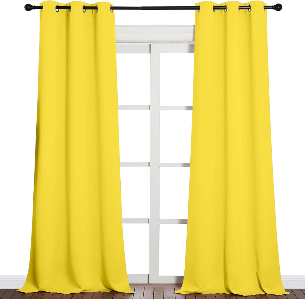 NICETOWN Patio Glass Door Curtains - Bright Yellow Privacy Panel Drapes | 42" x 90" (1 Pair)
