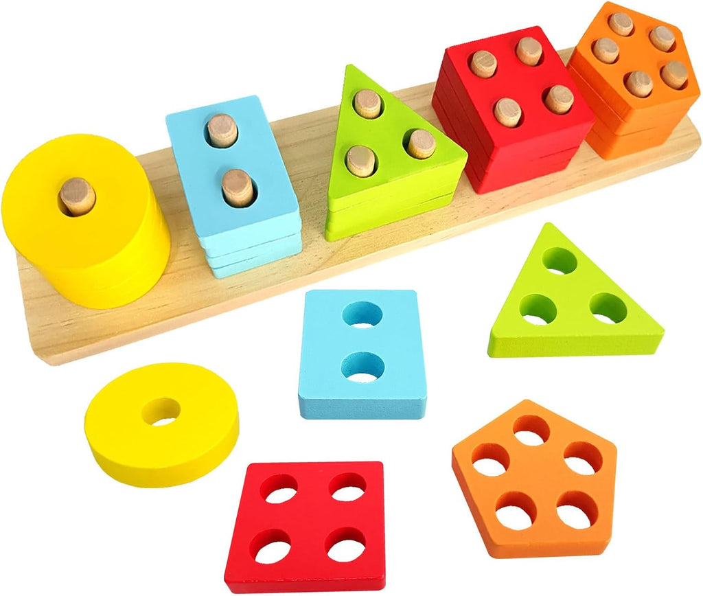 Skiennix Dementia Activities for Seniors - Geometric Colors & Numbers Wooden Puzzles | Cognitive Training Games