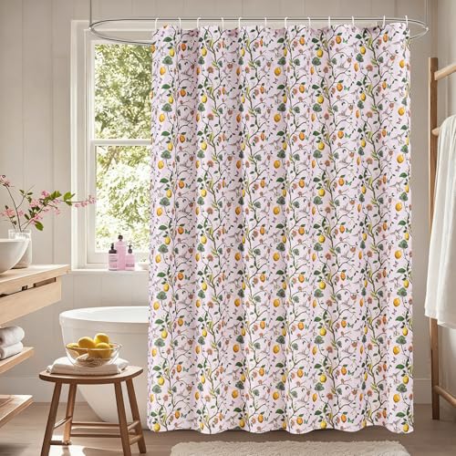 Fammio Pink Floral Hummingbird Shower Curtain, 72x72 Botanical Bath Decor