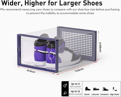 Kuject X-Large Shoe Storage Boxes - Clear Stackable Organizers, 12 Pack for Sneakers & Toys | Blue