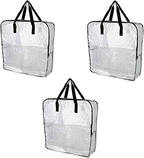 Pack of 3 - Extra Large Clear Storage Bags for Under Bed, Garage, Recycling
