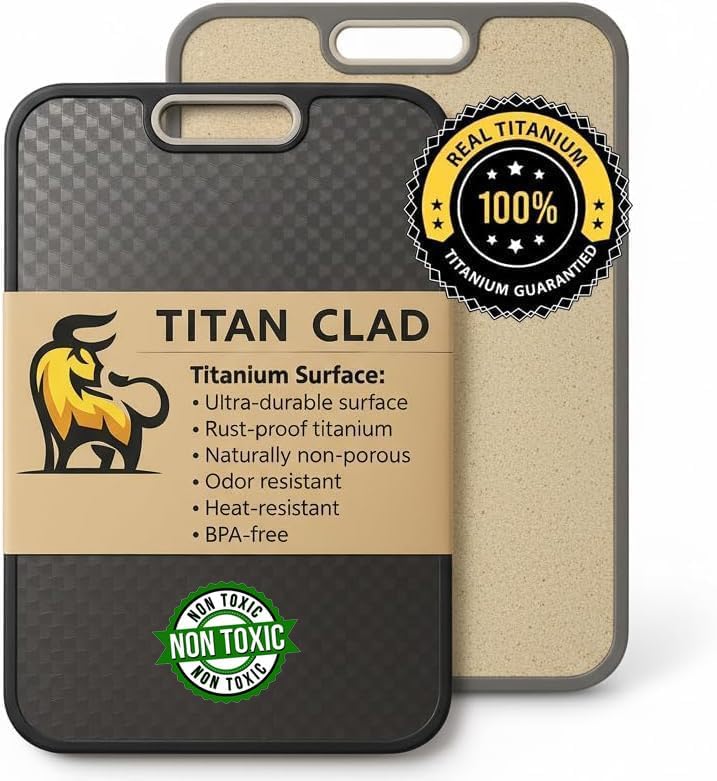 Titanium Cutting Board - Double-Sided Food Grade Design | Scratch Resistant & Dishwasher Safe, Large Size