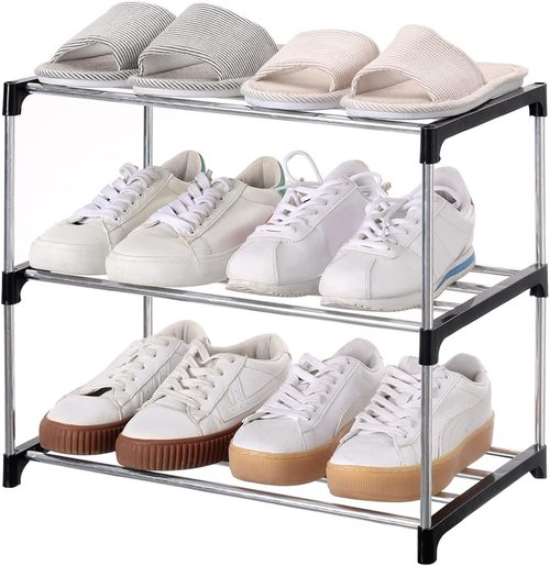 Jucaifu Stackable Shoe Rack - Space Saving 3-Tier Organizer for Entryway, Hallway & Closet | Black