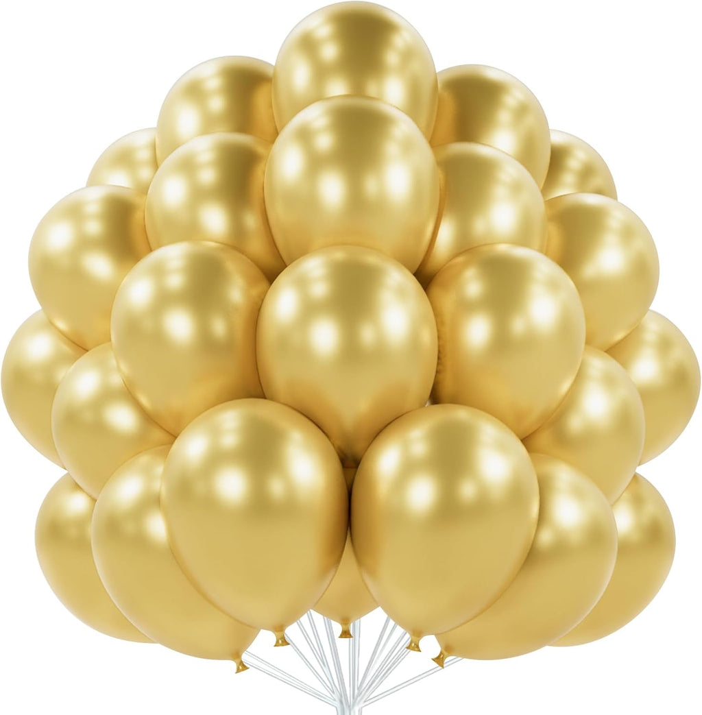 PartyWoo Metallic Gold Balloons - 50pcs 12 Inch Chrome Latex Helium Balloons for Celebrations