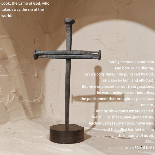 annrose Passion of Jesus Christ Crucifixion Nail Metal Cross,Jesus Christ Tabletop Crucifix,Ordination Gifts,Religious Gifts for Men Women (Solid Wood Base)