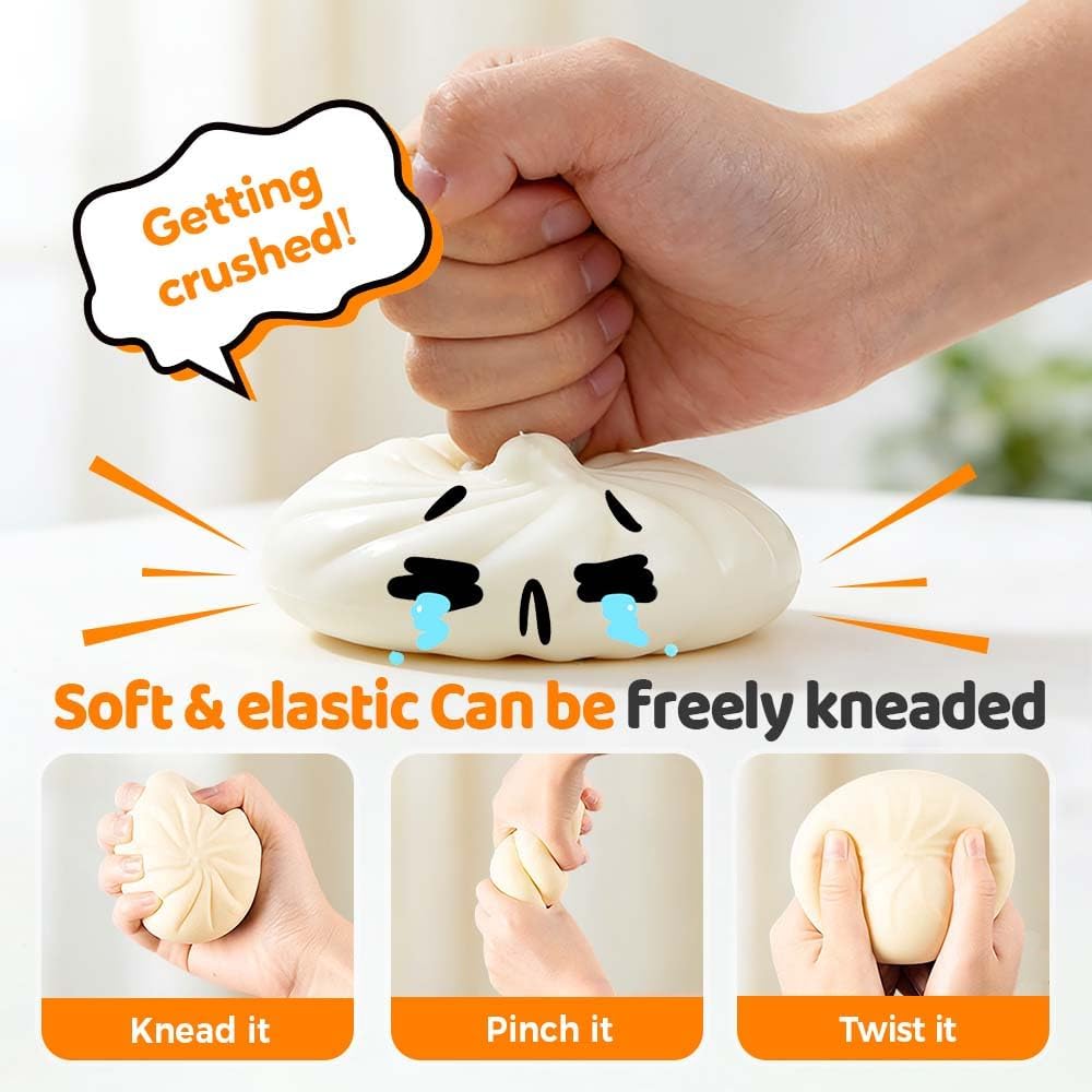 Skiennix 4PCS Dumpling Squishies | Handmade Stress Relief Balls - Mystery Box with Big Bun Design