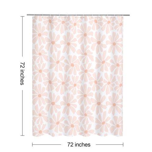 Litabel Blush Pink Daisy Floral Shower Curtain, Boho Spring Flower Shower Curtain for Girly Bathroom, Modern Minimalist White Waterproof Fabric Shower Curtain Set, 72x72 Inch