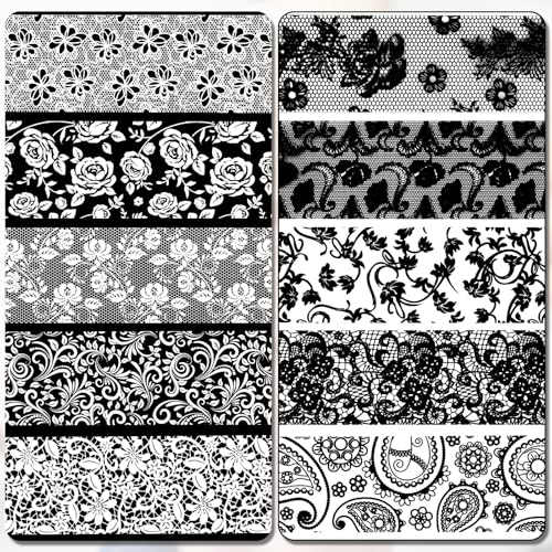 Fukaisu 10 Rolls Lace Nail Art Foil Transfer Stickers Flower Pattern