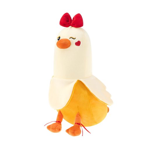 PEACH CAT Bow Banana Duck Plush Toy 12" Romantic plushies Hugging Plush Pillow Sweet Duck Stuffed Animal Gifts for Girlfriend Kids Yellow