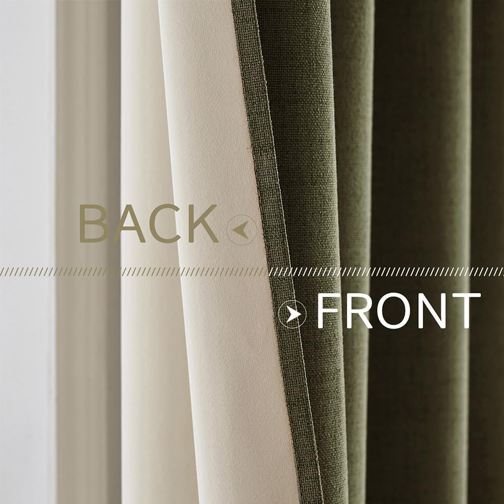 MIULEE Blackout Curtains - 100% Thermal Insulated Linen Texture - Light Olive Green, 52x45 Inch (2 Panels)