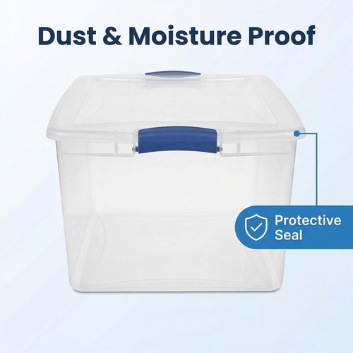Heavy Duty Storage Bins - 2 Pack 105 Quart Clear Plastic with Lids & Blue Latches | Ideal for Home & Garage