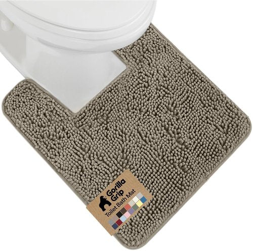 Gorilla Grip Plush Shaggy Chenille Bath Rug Mat - Soft Microfiber for Square Toilet Base | Machine Washable, Latte