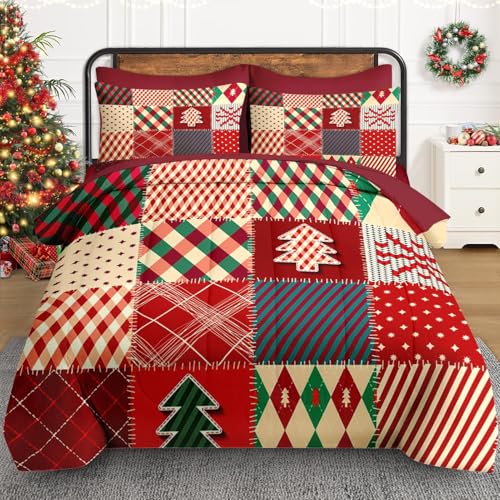 WeCozy Queen Christmas Patchwork Comforter Set with Sheets - 7 Pieces