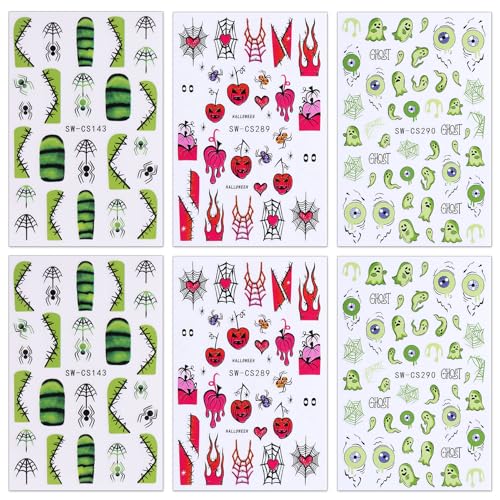 TailaiMei 6 Sheets Halloween Nail Stickers Pumpkin Bat Decals