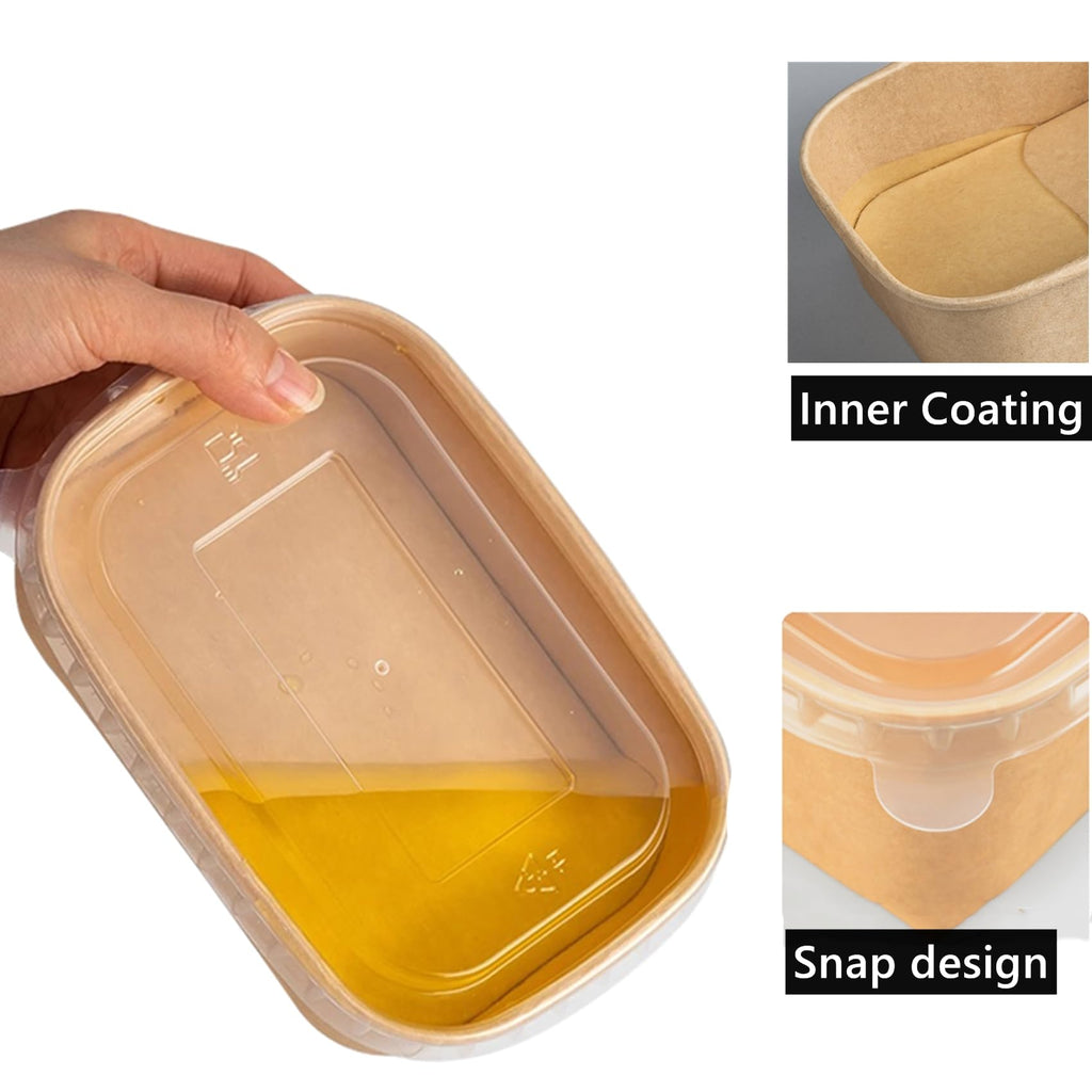 LyyGuanYoo 50 Pack Disposable Kraft Paper Bowls with Lids, 33 OZ Meal Prep Container, Microwave Freezer Safe Salad Bowls with Forks for Hot/Cold Food, Soup, Ice Cream, Takeout, Party Supplies