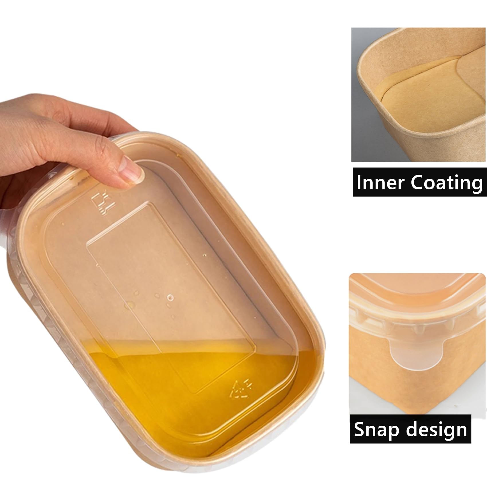 LyyGuanYoo 50 Pack Disposable Kraft Paper Bowls with Lids, 33 OZ Meal Prep Container, Microwave Freezer Safe Salad Bowls with Forks for Hot/Cold Food, Soup, Ice Cream, Takeout, Party Supplies