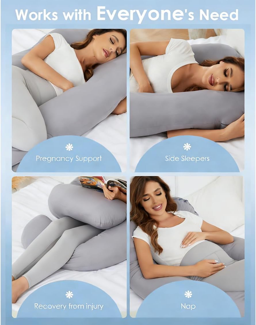 ZZZhen G-Shaped Pregnancy Pillow - 56 Inch Maternity Support with Grey Microfiber Cover for Comfort