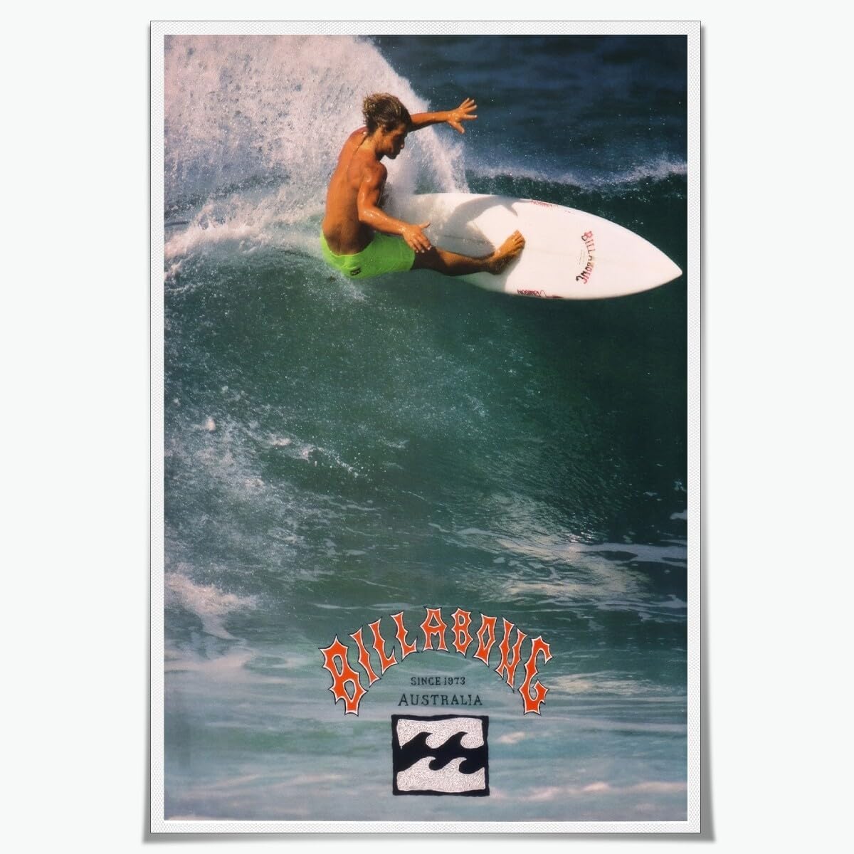 Billabong Vintage Surfing Poster - Classic 1990 Wave Rider Canvas Art | Coastal Home Decor 12x18" Unframed