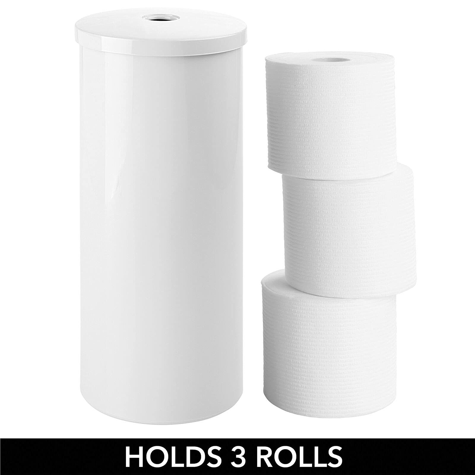 mDesign Plastic Floor Stand Toilet Paper Organizer with Cover, 3-Roll Space-Saving Tissue Storage for Bathroom - Fits Under Sink, Vanity, Shelf, in Cabinet, Corner - Aura Collection - White