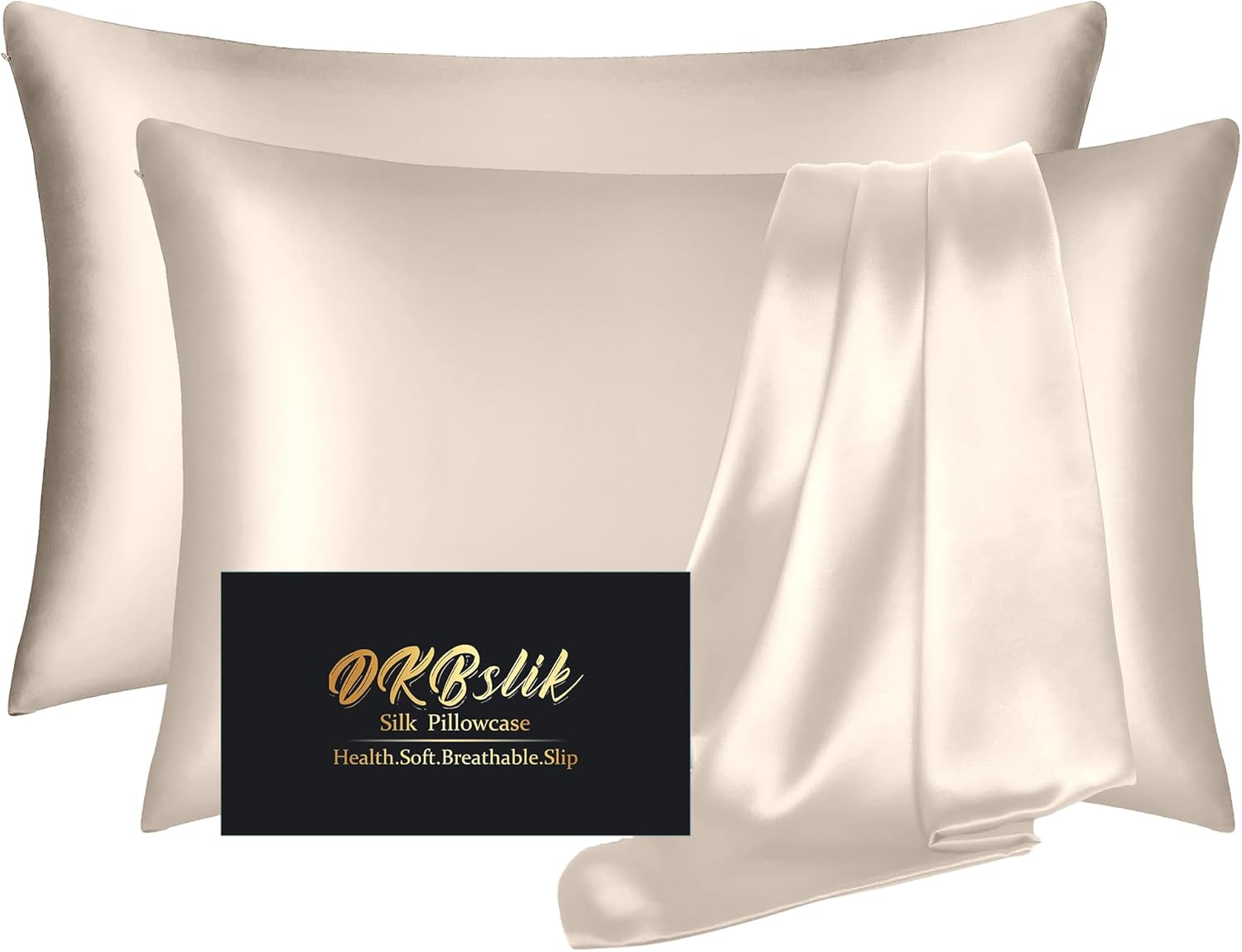 Mulberry Silk Pillowcases by Skiennix - Luxurious 2-Pack Standard Set | Smooth, Anti-Acne, Beige with Zipper