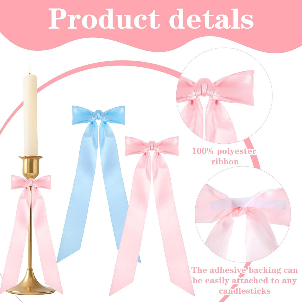 MAQUITA Christmas Candlestick Bows - 48 Pcs Large Self-Adhesive Decor for Weddings & Parties | 13 x 3.7 Inch