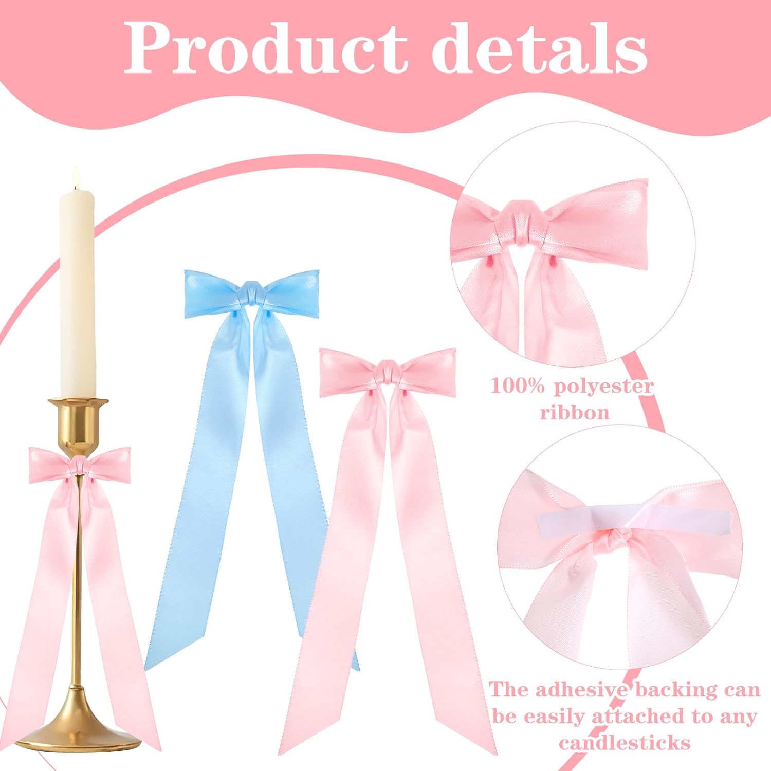 MAQUITA Christmas Candlestick Bows - 48 Pcs Large Self-Adhesive Decor for Weddings & Parties | 13 x 3.7 Inch