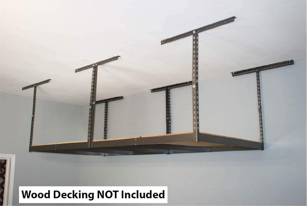 MonsterRax Overhead Garage Storage Rack Frame Kit - Adjustable Ceiling Shelving System (Hammertone, 18"-33")