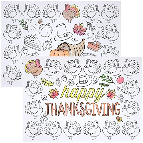 Thanksgiving Color-Your-Own Reversible Disposable Place Mats - 22 Count