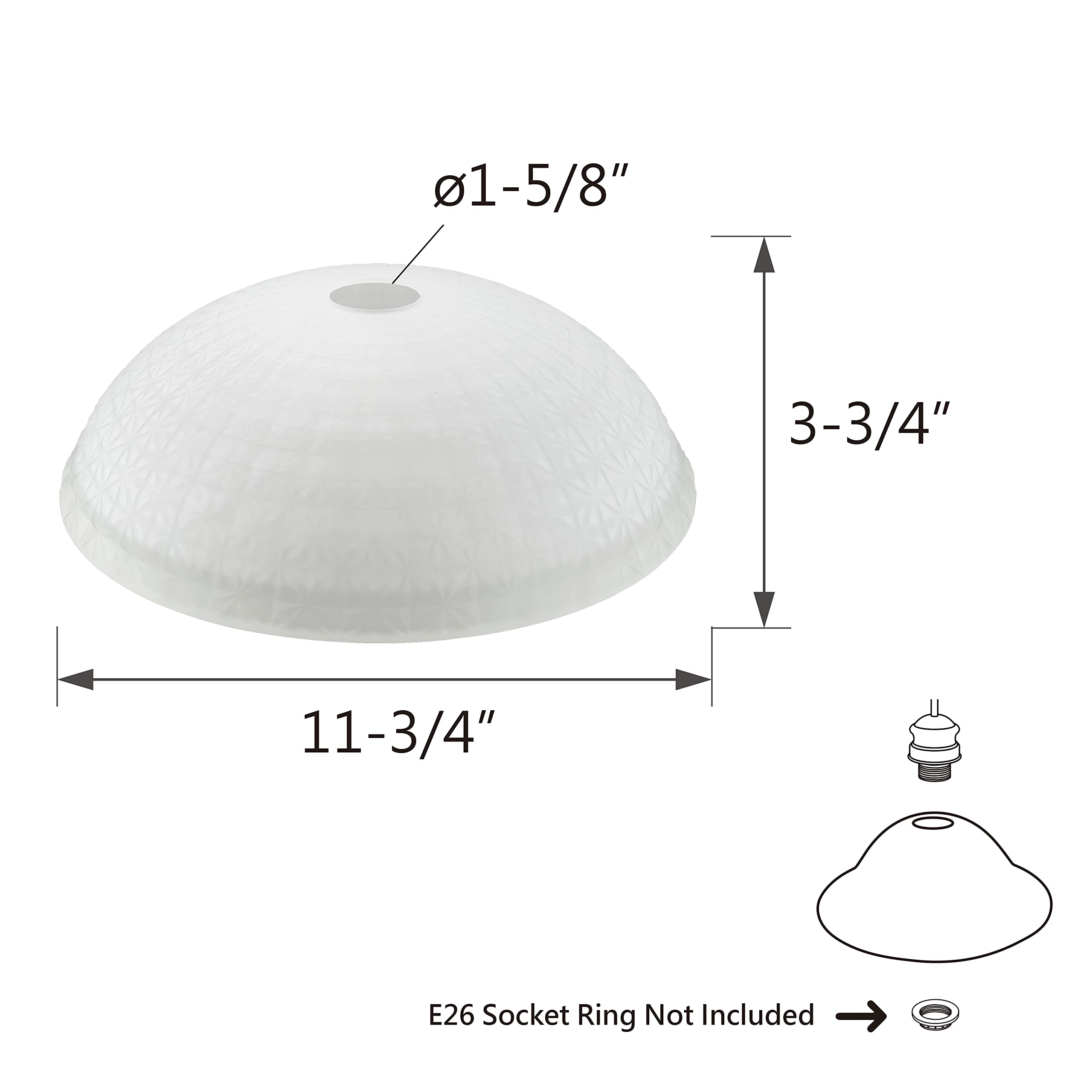 Aspen Creative 25304-76-1, Frosted Glass Shade w/Diamond Pattern for Medium Base Socket Torchiere Lamp, Swag Lamp and Pendant, 11-3/4" Diameter x 3-3/4" Height