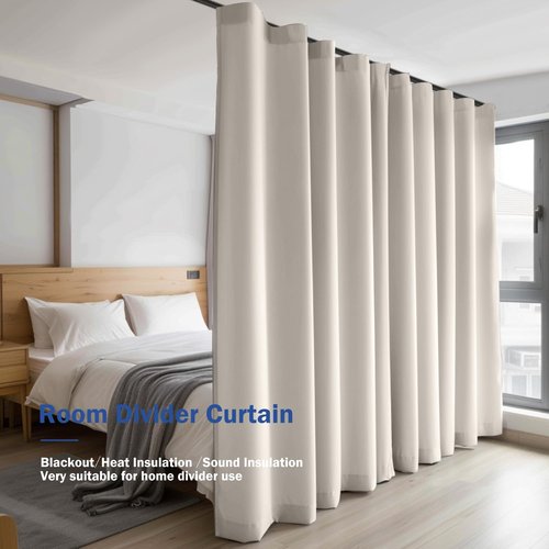 Cbsroro Room Divider Blackout Curtain Track Curtains Wall Dividers Panels Screen for Living Rooms Bedroom Office Privacy Partition Separation, W100 × L96 Inch,1 Panel, Beige