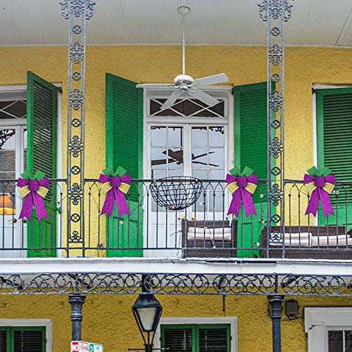 Hying 2 Pieces Mardi Gras Wreath Bows, Glitter Green Purple Gold Fat Tuesday Front Door Decor