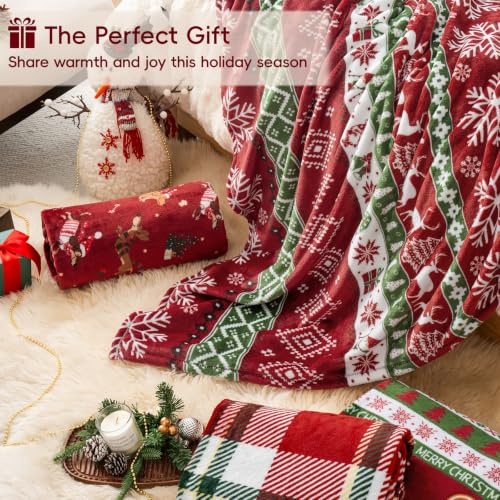 Christmas Cozy Fleece Blanket Queen Size Retro Holiday Pattern